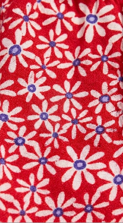 Girls' Crimson Daisy Gossamer Set – Flutter-Sleeve Top &amp; Ruffled Shortie in Breathable Muslin