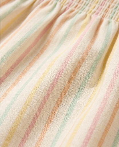 Girls' Pastel Candy-Stripe Smocked Sundress – Fine Cotton A-Line Dress with Ribbon-Tie Shoulders