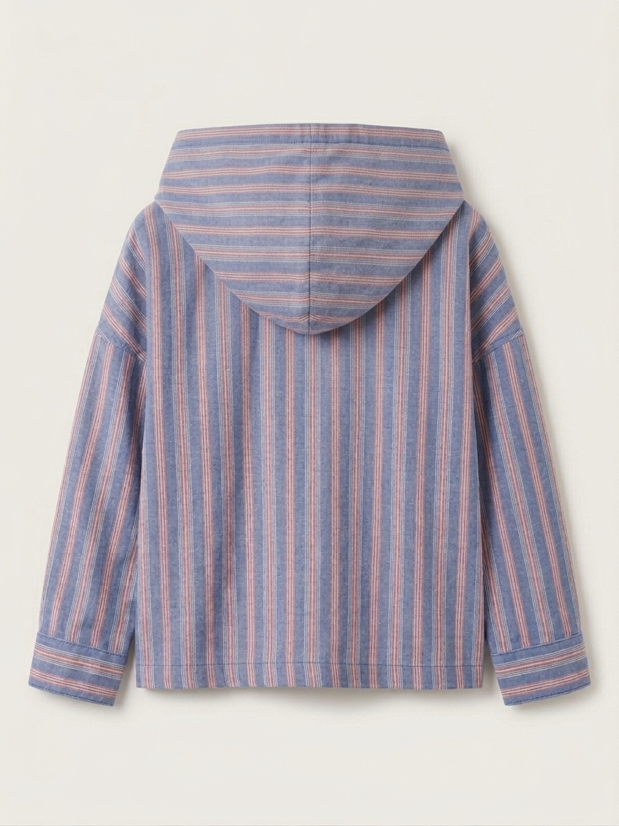 Boys' Riviera Blue Deck-Stripe Hooded Shacket – Premium Cotton Twill Button-Down with Utility Pockets - Serromi