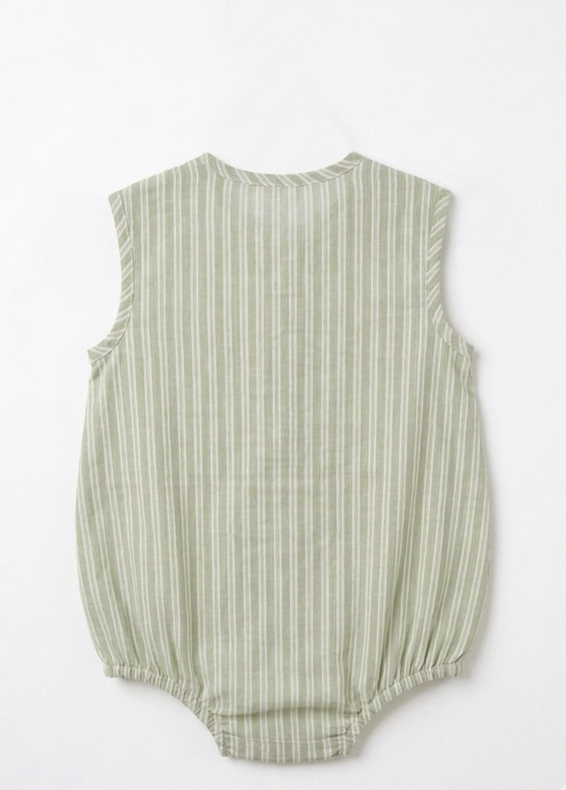 Infant Sage &amp; Alabaster Striped Linen Romper – Sleeveless Henley Bubble One-Piece in Organic Cotton Blend