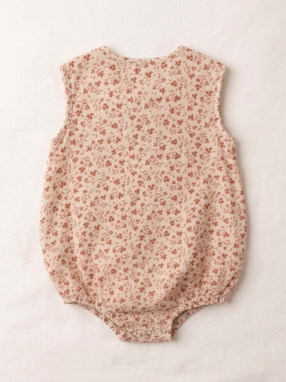 Girls' Terracotta Meadow Button-Down Romper – Artisan Cotton-Linen Sunsuit for Selective Minimalists - Serromi