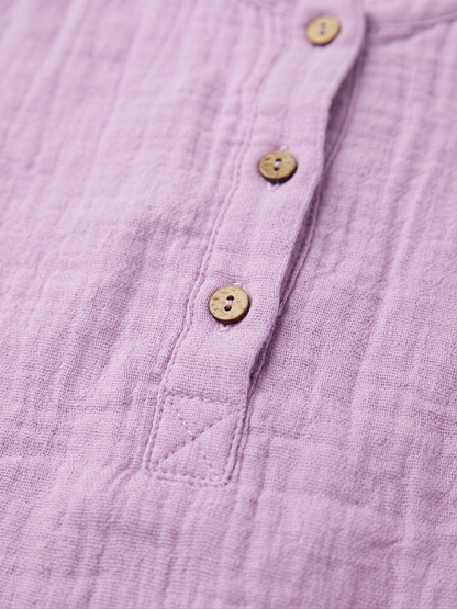 Baby Girls' Premium Wisteria Muslin Bodysuit – Organic Cotton Henley Romper with Wooden Accents - Serromi