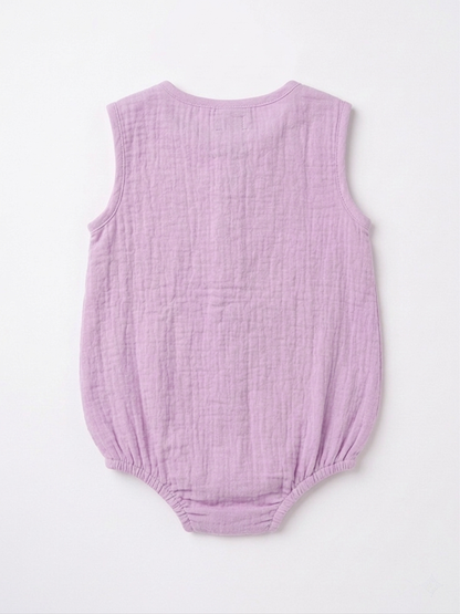Baby Girls' Premium Wisteria Muslin Bodysuit – Organic Cotton Henley Romper with Wooden Accents - Serromi
