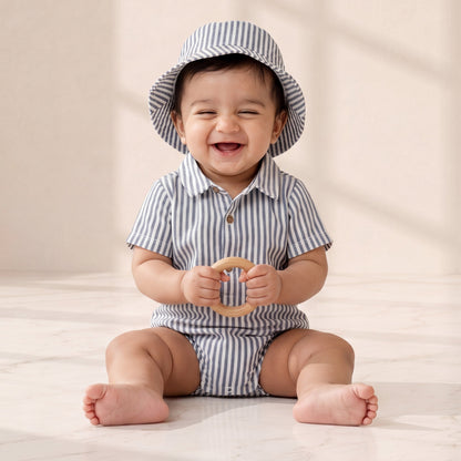 Nautical Pinstripe Baby boys Romper & Bucket Hat