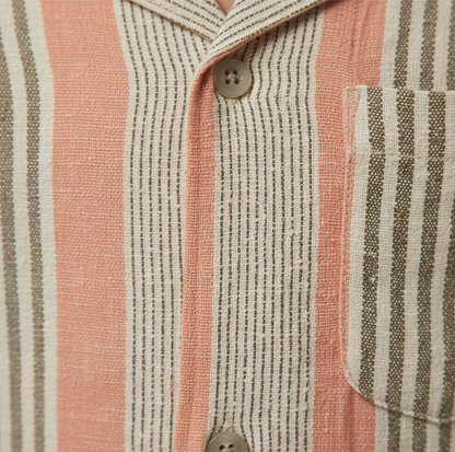 Boys' Premium Terracotta & Sage Striped Resort Shirt – Luxury Cotton-Linen Blend Cuban Collar Button-Down