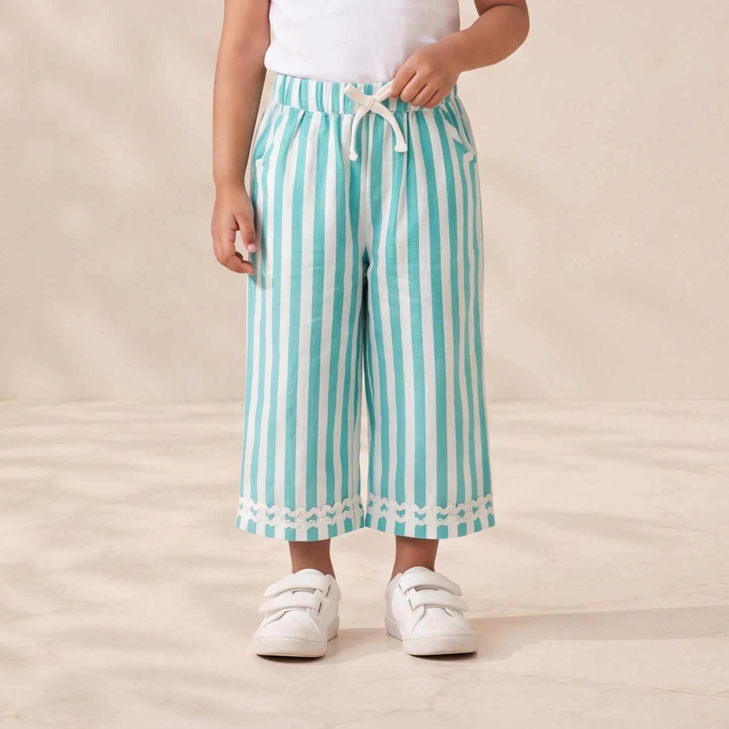 Aquamarine Striped Cotton Wide-Leg Trousers