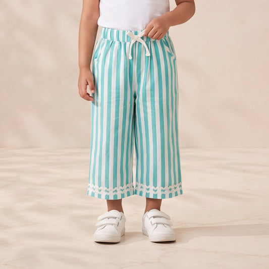 Aquamarine Striped Cotton Wide-Leg Trousers