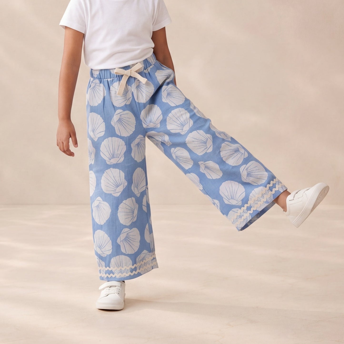 Seashell Linen Culotte Trousers with Ric-Rac Detailing