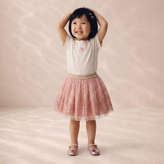 Ombre Foil Printed Peach Mesh Tutu Skirt