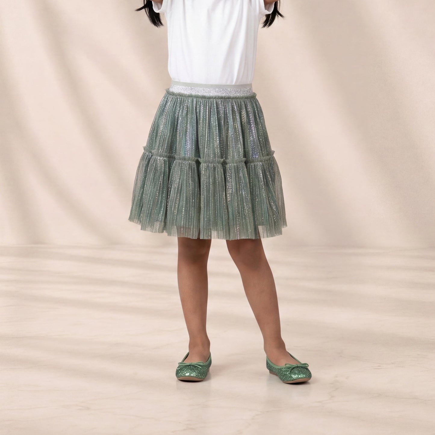 Sage Green Sparkle Tiered Tulle Skirt