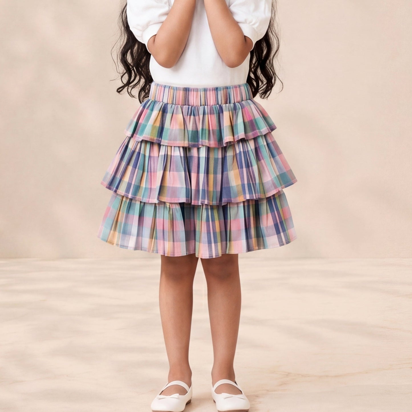 Multi-Color Check Tiered Rara Skirt