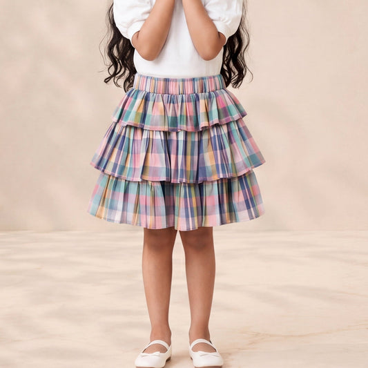 Multi-Color Check Tiered Rara Skirt
